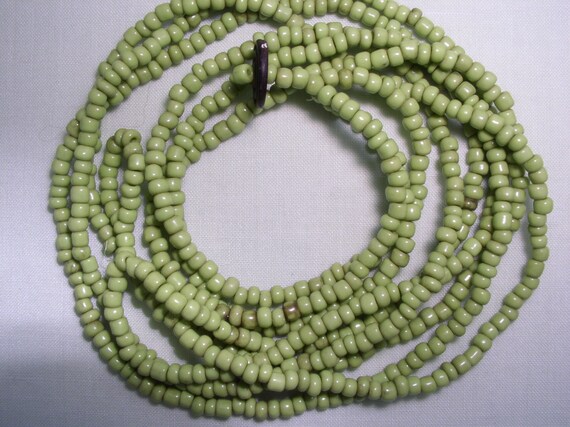 Green Glass Trade Bead Necklace Triple Strand Afr… - image 1