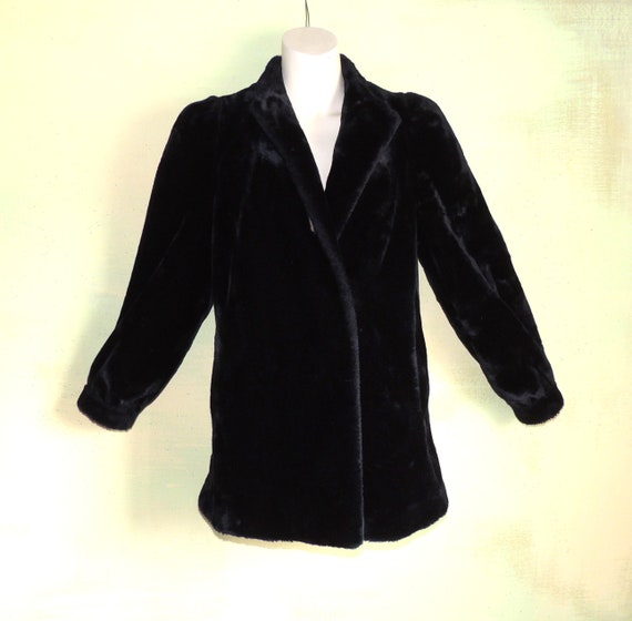 S Black Vintage 80s Faux Mink Fur Coat Made in th… - image 3