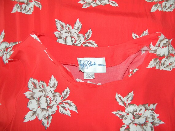 10 M  80s Cruise Red Rayon Dress Tropical Floral … - image 4
