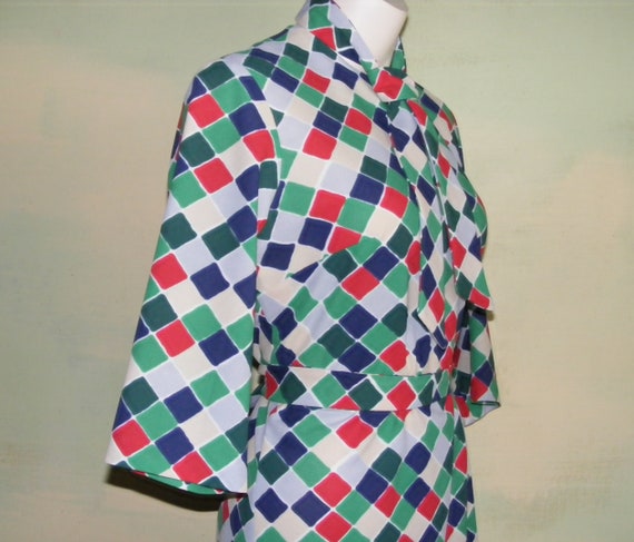 L 70s Mod Bold Geometric Shift Knit Dress Ascot R… - image 6