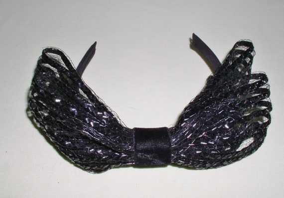 Cello Straw Black Bow Headband Vintage 1960s Mod … - image 3