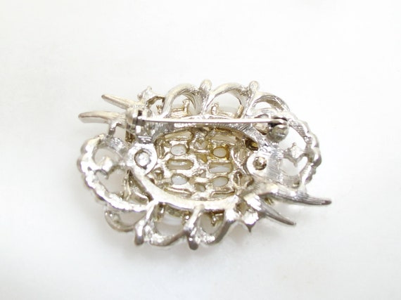 Vintage Art Brooch Faux Pearls Rhinestones Silver… - image 2