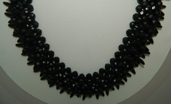Goth Vintage Black Bib Necklace Glass Pepper or C… - image 2