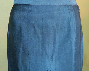 S Vintage 50s Blue Dupioni Silk Pencil Skirt Amalgamated Clothing Workers of America Label VFG