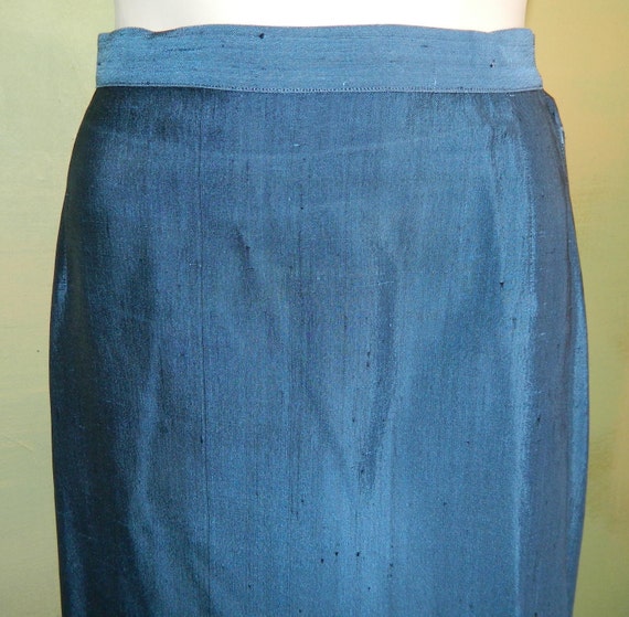 S Vintage 50s Blue Dupioni Silk Pencil Skirt Amal… - image 1