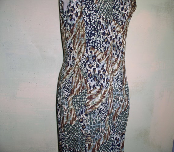 M 80s Elegant Abstract Leopard Print Dress R & K … - image 4