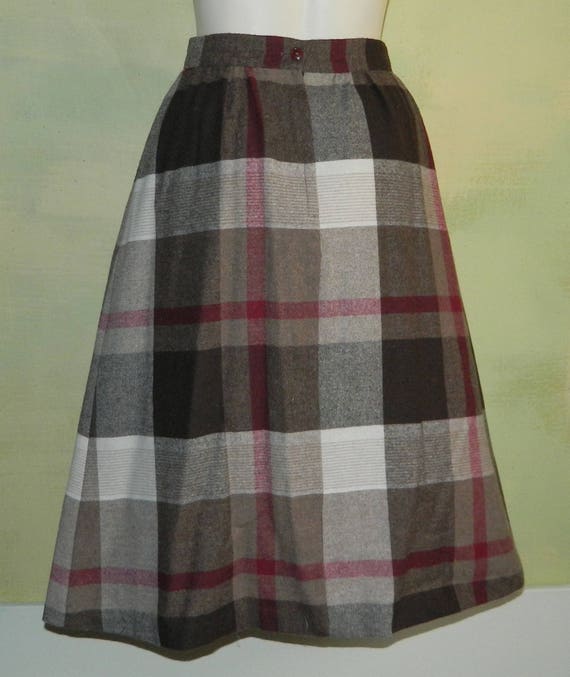S M 27 Waist 1970s Vintage Plaid Skirt Brown Burg… - image 3