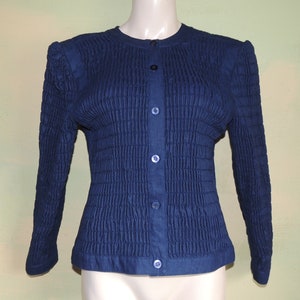 M Vintage 80s Made in the USA Navy Blue Smocked Crop Jacket Hamilton Cotton Denim Blue Jean Baby VFG