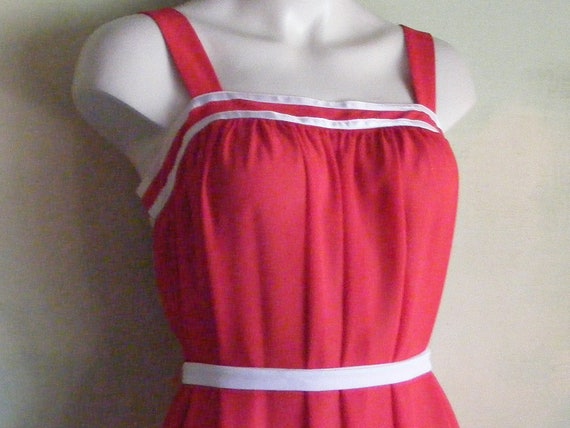 S Vintage 1980s Caron Red Sundress Soft Drape Fab… - image 5