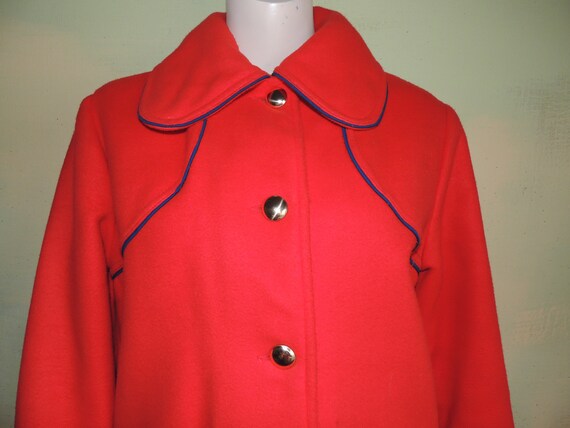 M 60s Mod Coat Red Felted Wool Coat Quilted Linin… - image 3