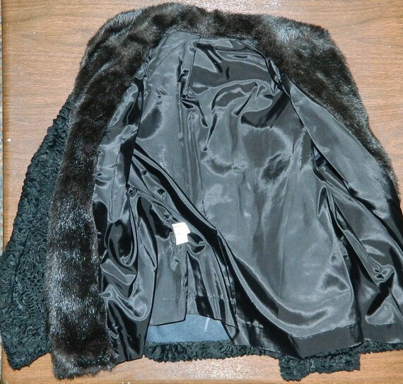 M Vintage 70s Black Faux Fur Coat Faux Persian La… - image 3