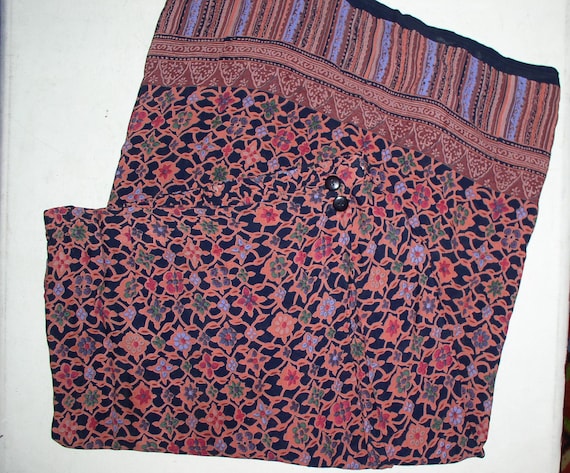 XL Vintage Sarong Wrap Skirt Rayon Floral Print 3… - image 1