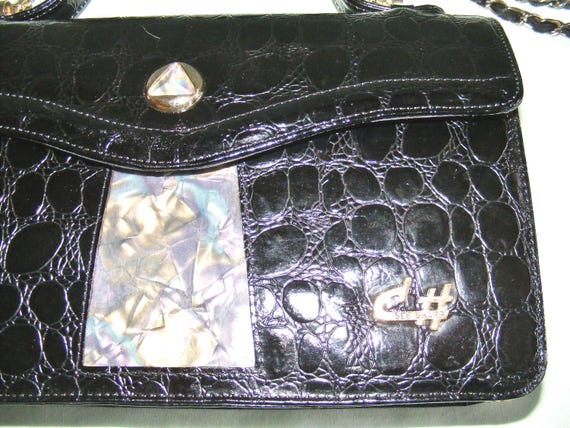 C# See Sharp Handbag Black Alligator Print Leathe… - image 2