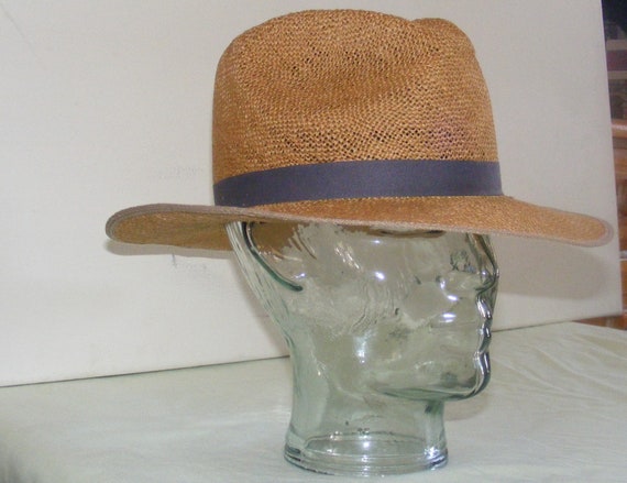 Vintage WW Made in Columbia Straw Hat Safari Cabana Panama Hat Teardrop  Jones Mad Men VFG 