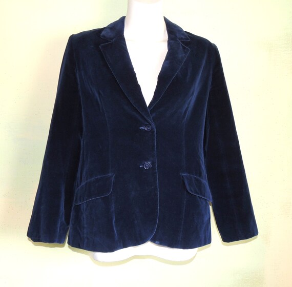 M 38 Dark Blue Cotton Rayon Velvet Blazer Jacket Charan