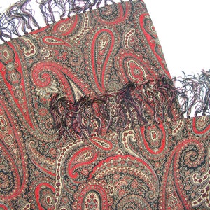 Paisley Double Sided Fringed Mens Foulard Scarf 43 by 11.5&quot; Turkish Red, Black and Beige Intricate Geometric Design Rectangle Men&#39;s vfg