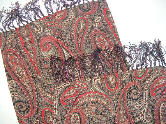 Paisley Double Sided Fringed Mens Foulard Scarf 4… - image 1