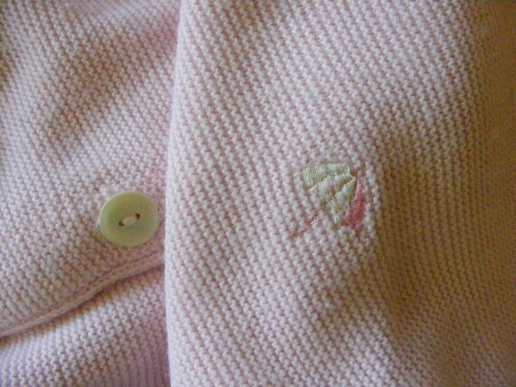 S M Pink Sweater Umbrella Embroidered Vintage 70s… - image 5