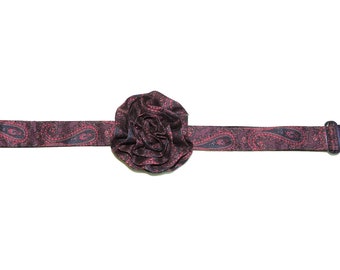 Vintage Kenneth Gordon New Orleans Rosette Rolled Rose Tie All Silk Burgundy and Black Paisley Bow Tie Chefs Tie VFG