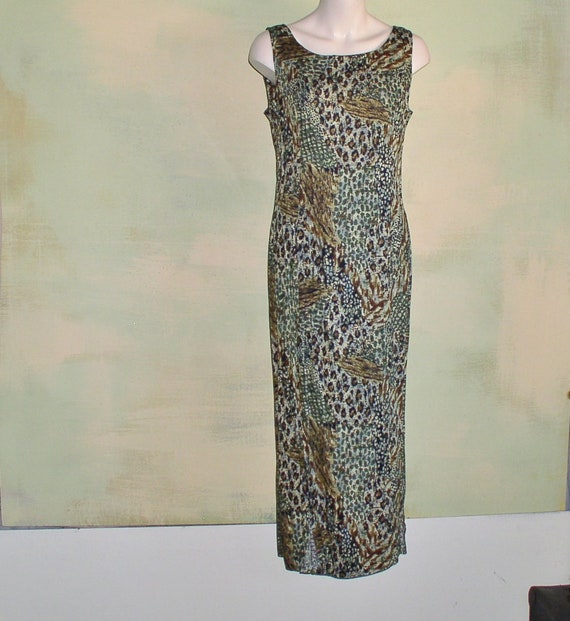 M 80s Elegant Abstract Leopard Print Dress R & K … - image 1