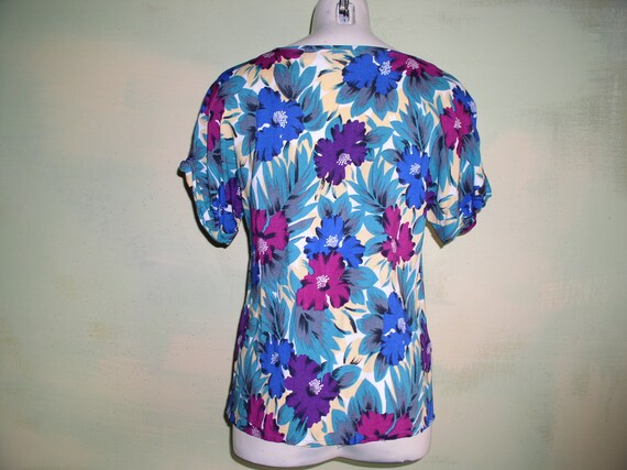 Vintage 70s 80s Hibiscus Flower Floral Print Top … - image 2