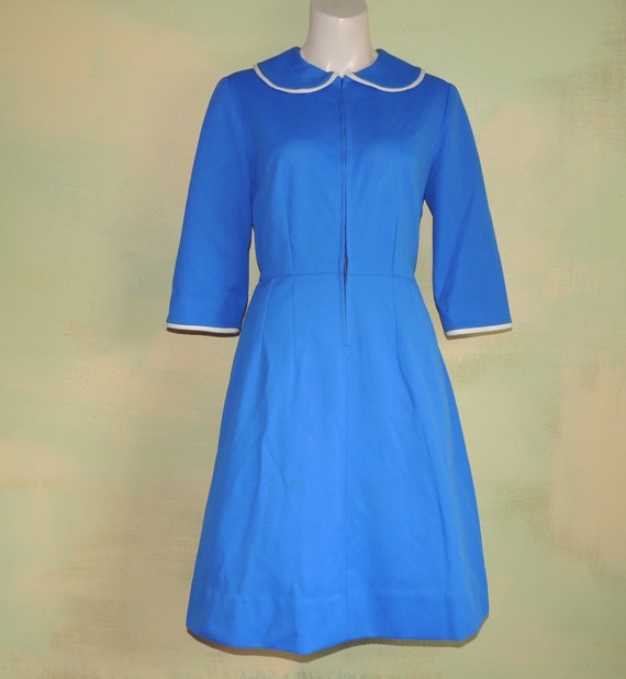 M 60s Royal Blue Zip Front Dress Peter Pan Collar… - image 7