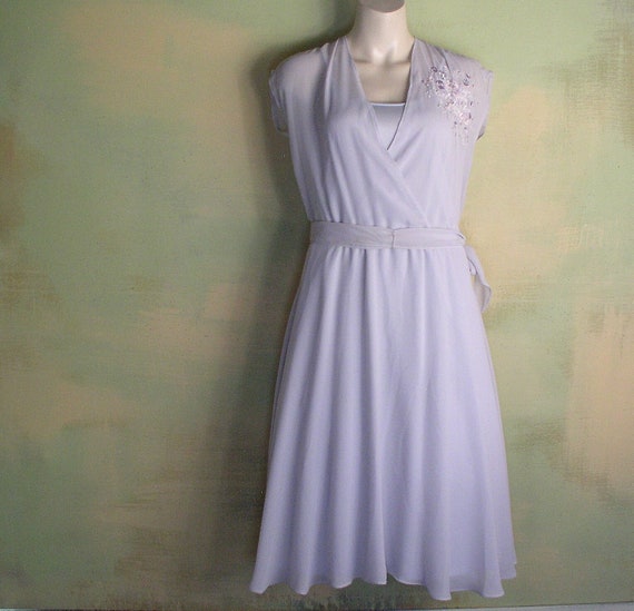 M Vintage 70s 80s Silver Mauve Mist Flirty Chiffo… - image 2