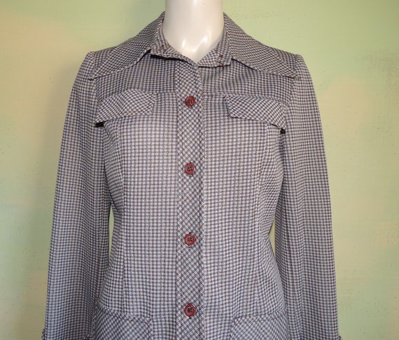 M Vintage 60s 70s Shirt Jacket Wing Collar Equestrian Double 