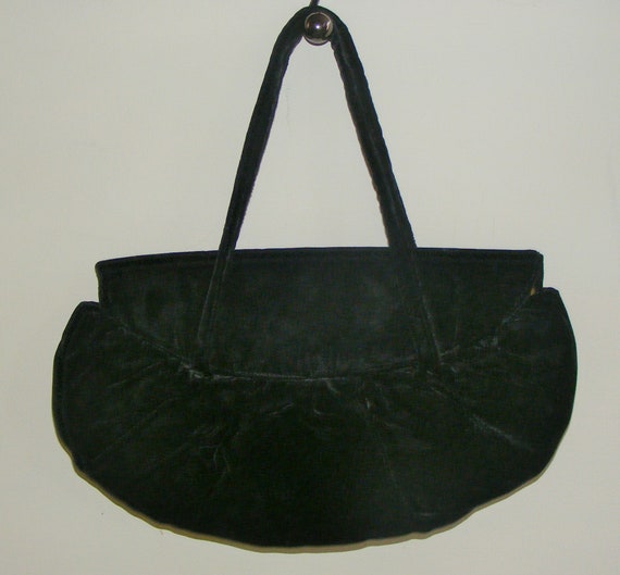 40s Black Rayon Velvet Evening Bag Garay Made in … - image 4