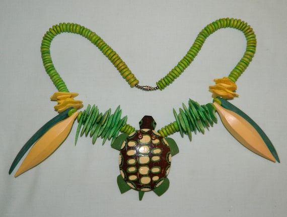 Vintage Diane Moss Artisan Turtle Necklace Carved… - image 1