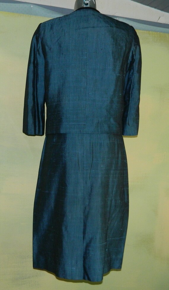 XS S 60s Skirt Suit 100% Pure Silk Dupioni Metall… - image 4