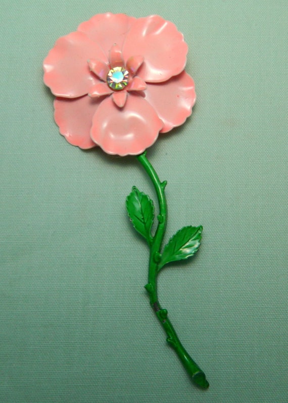 Pale Pink Peach Enamel Flower Pin Brooch Vintage 5