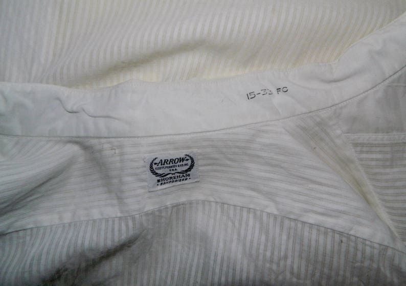 1533 Men/'s Small 30s 40s Sanforized Buttonless Tux Shirt Old West Wedding Long Sleeve Arrow Mitoga Shoreham Union Made in the U.S.A.