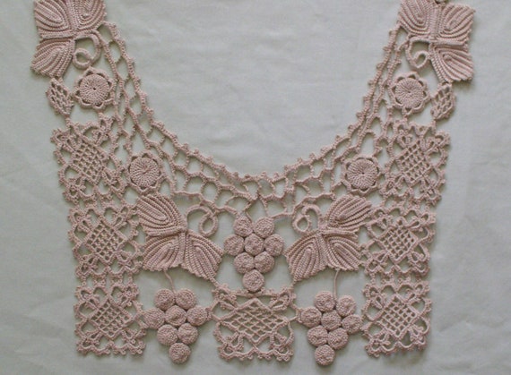 Lace Collar Ecru Beige Grape Leaf Irish Crochet L… - image 6