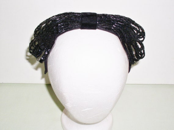 Cello Straw Black Bow Headband Vintage 1960s Mod … - image 7