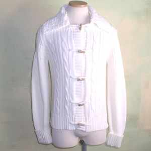 Vintage 1970s Cable Knit Cardigan Sweater Boho Toggle Button Sailor Collar Huck-A-Poo VFG