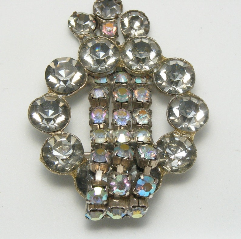 1950s Waterfall Brooch Aurora Borealis Large Rhinestone Pin VFG image 4