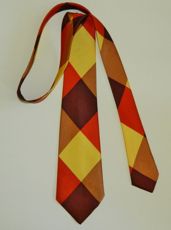 53" by 4" 60s Rayon Tie Bold Color Block Argyle Pl