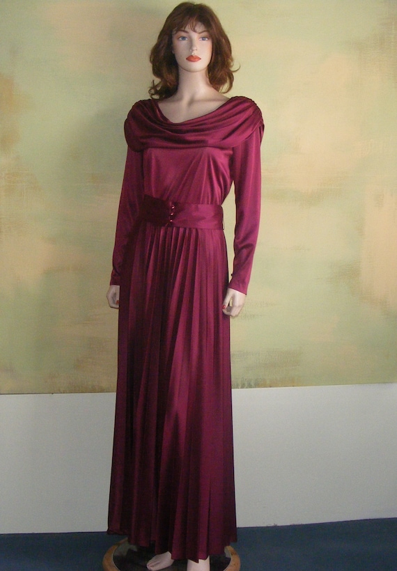 Vintage 80s Burgundy Satin Party Dress With Shawl Collar - Etsy