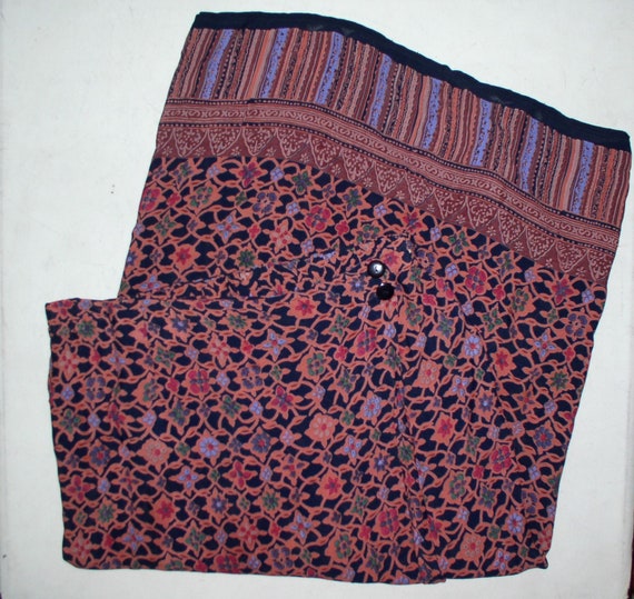XL Vintage Sarong Wrap Skirt Rayon Floral Print 3… - image 7