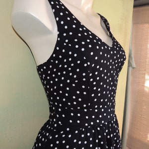 S 70s Lanz Original Dress Sundress Black and White Polka Dot Fit and Flare Cotton Waffle Pique Pin Up 50s Style VFG
