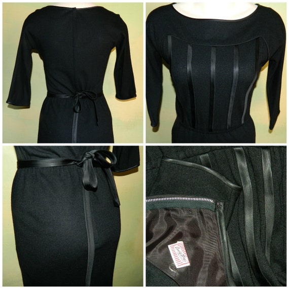 S 50s 60s Candy Jones Dress Satin Trimmed Wiggle D