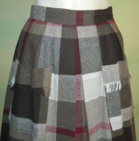 S M 27 Waist 1970s Vintage Plaid Skirt Brown Burg… - image 5