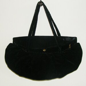 40s Black Rayon Velvet Evening Bag Garay Made in the U.S.A. Ruffled Pouch VFG image 6
