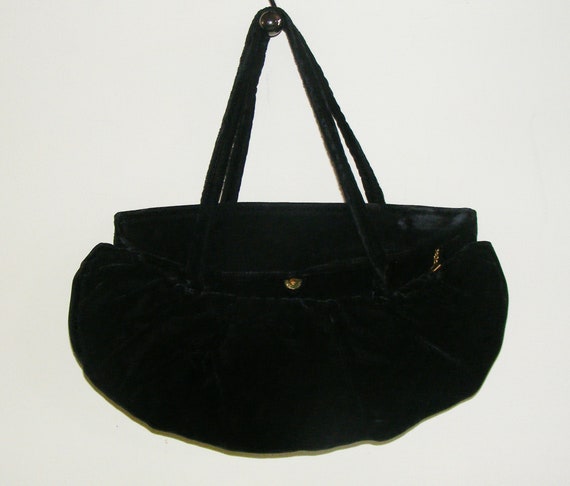 40s Black Rayon Velvet Evening Bag Garay Made in … - image 6