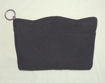 Art Deco Corde Clutch: Black Handbag with Brass Zipper