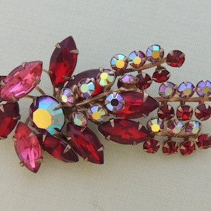 Large Beau Jewels Pin Brooch Comet Star Burst Spray Red Austrian Crystal and Aurora Borealis Rhinestones VFG