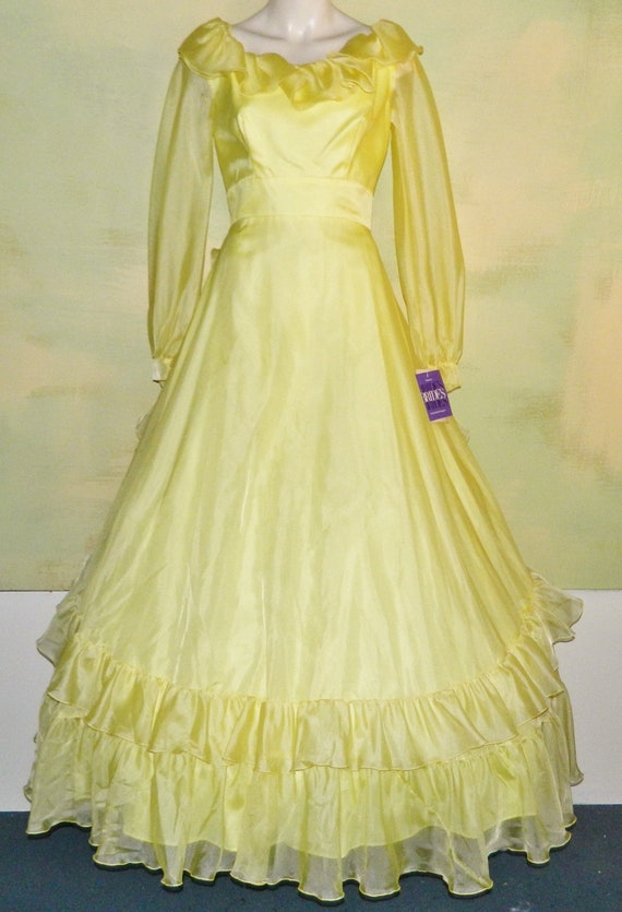 Vintage 1970s 70s Bright Yellow Wedding Dress Romanti… - Gem