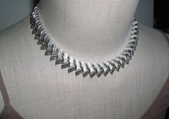 Mid Century Coro Silver Tone Choker Necklace Silv… - image 6