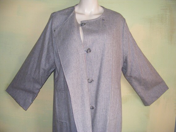 L Heather Gray Wool 40s Swing Coat Hidden Tab Sty… - image 5